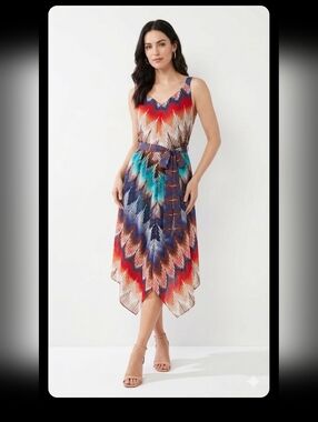 Robbie Bee Multicolor Chevron Maxi Dress   Size 6P